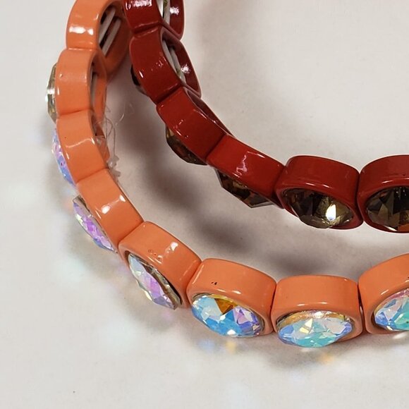 Set of 2 Bracelets - Red & Salmon Pink with Colorful Round Crystal Stone - Women - Picture 4 of 7